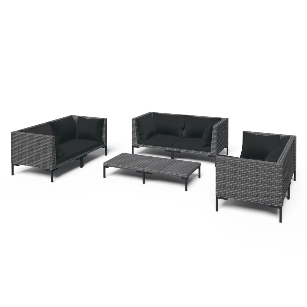 6-delige Loungeset met kussens poly rattan donkergrijs