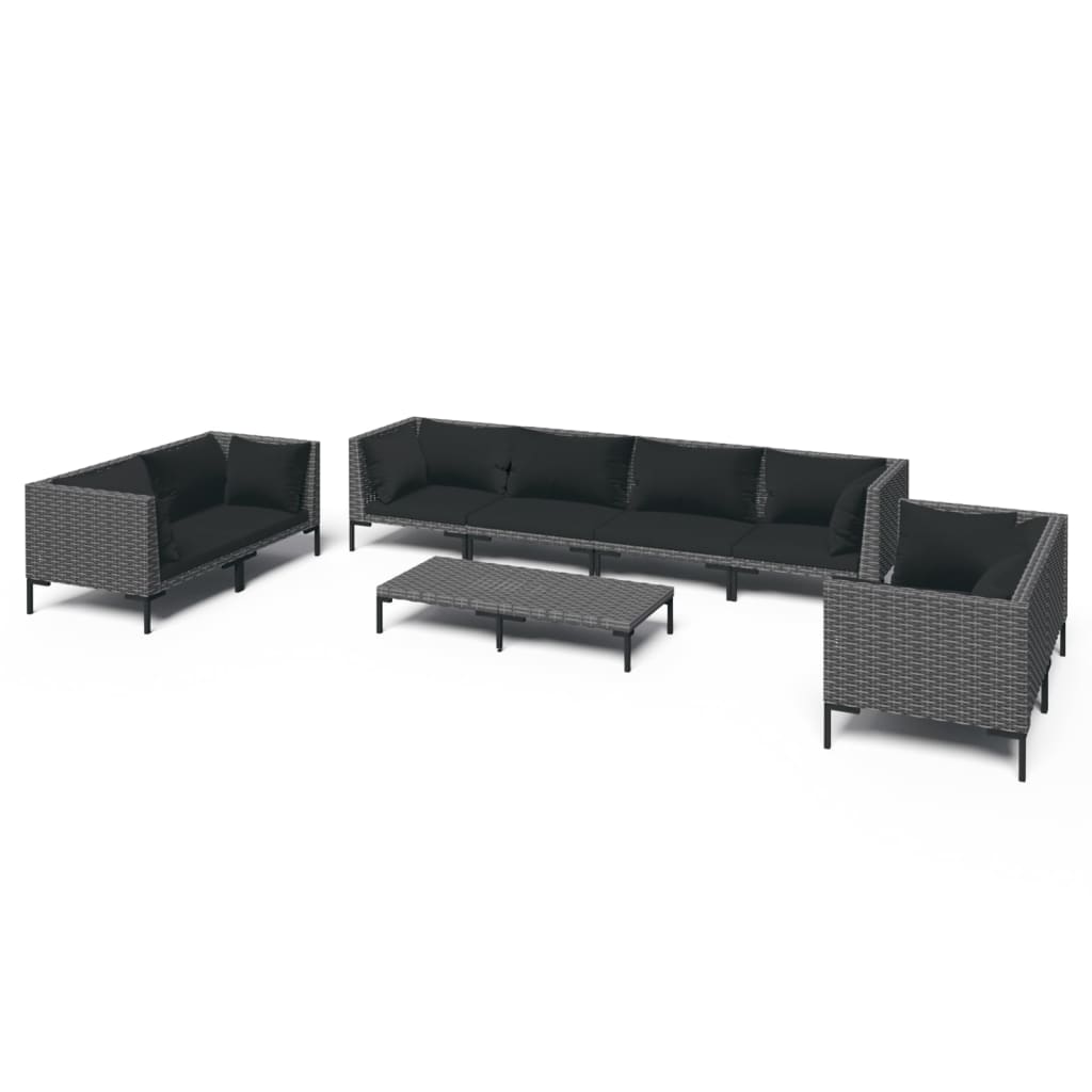 6-delige Loungeset met kussens poly rattan donkergrijs