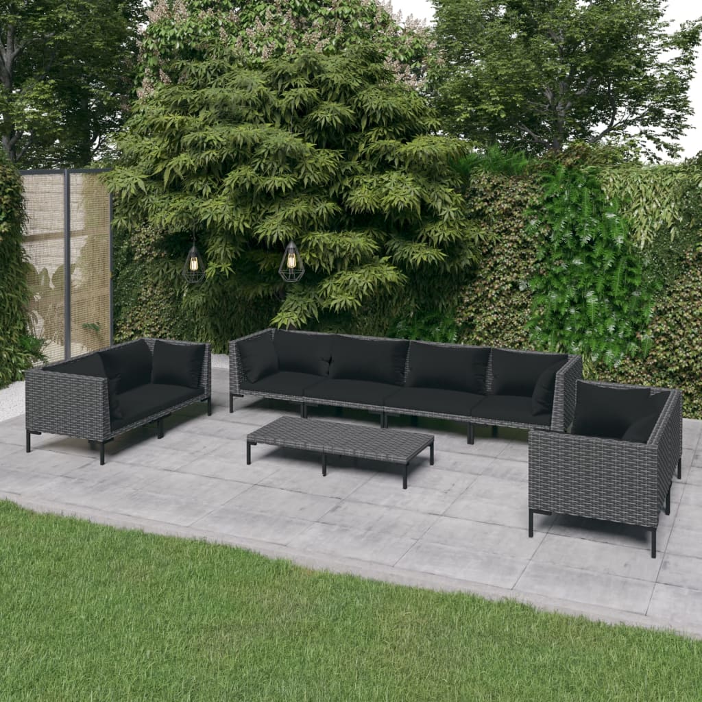 6-delige Loungeset met kussens poly rattan donkergrijs