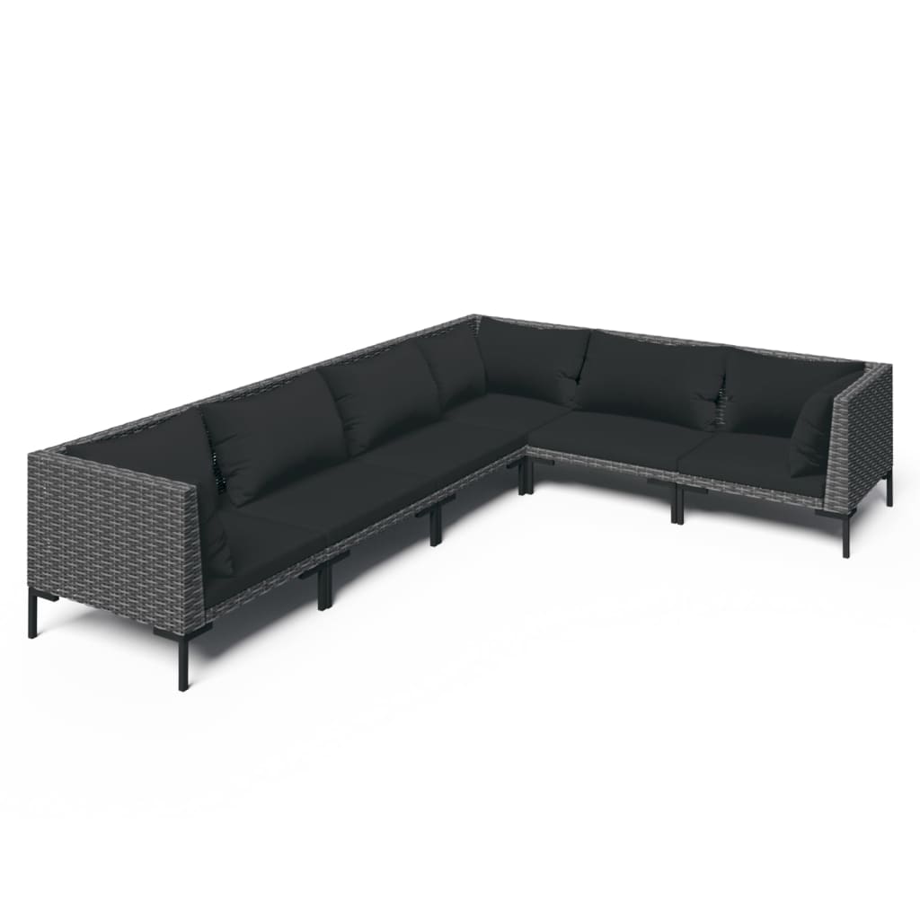 5-delige Loungeset met kussens poly rattan donkergrijs