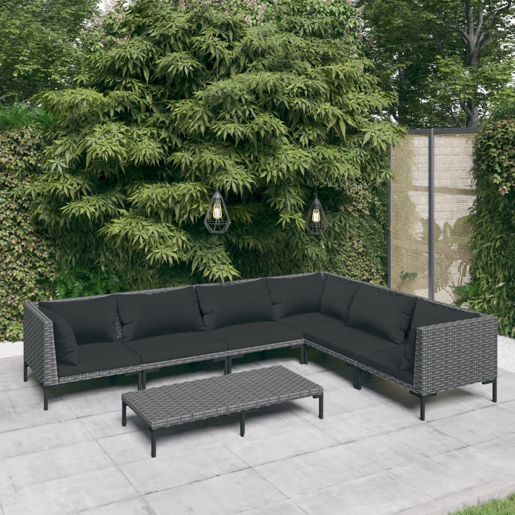 5-delige Loungeset met kussens poly rattan donkergrijs