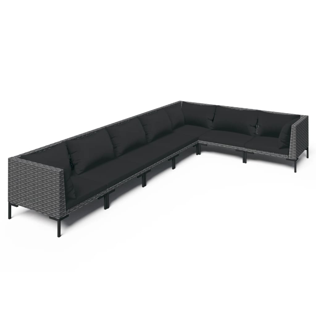 5-delige Loungeset met kussens poly rattan donkergrijs