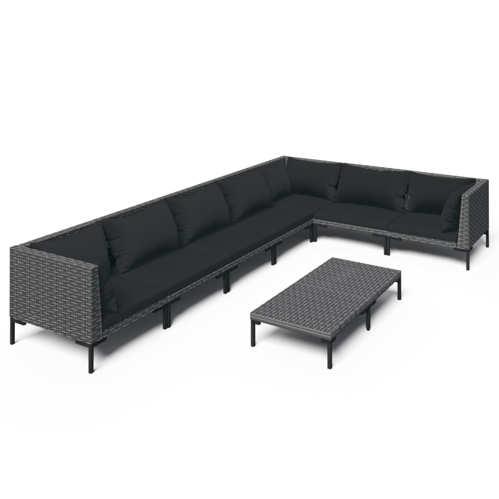 5-delige Loungeset met kussens poly rattan donkergrijs