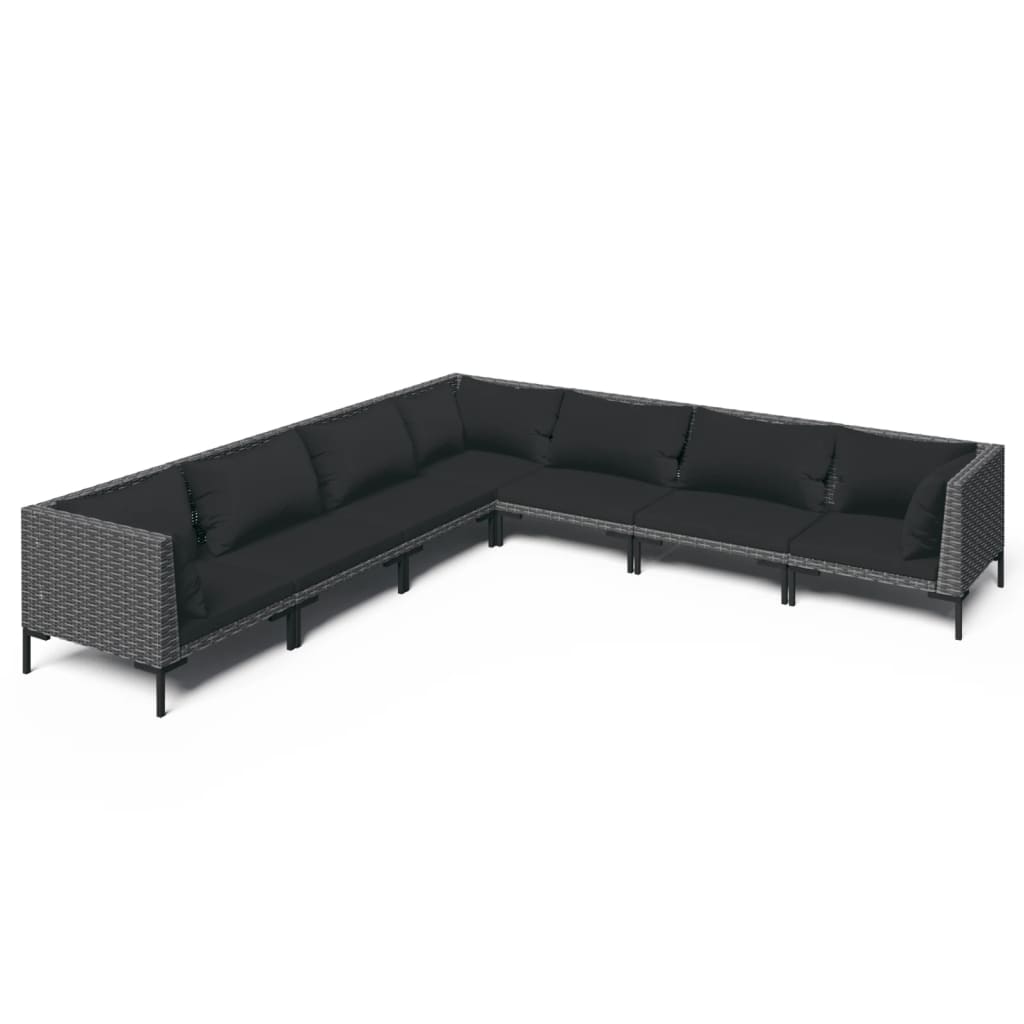 5-delige Loungeset met kussens poly rattan donkergrijs