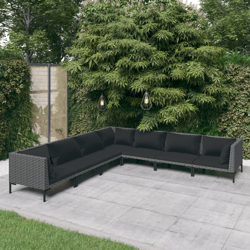 5-delige Loungeset met kussens poly rattan donkergrijs