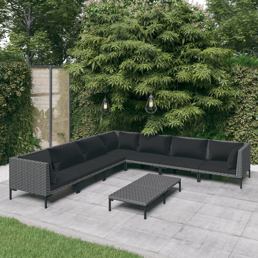 5-delige Loungeset met kussens poly rattan donkergrijs