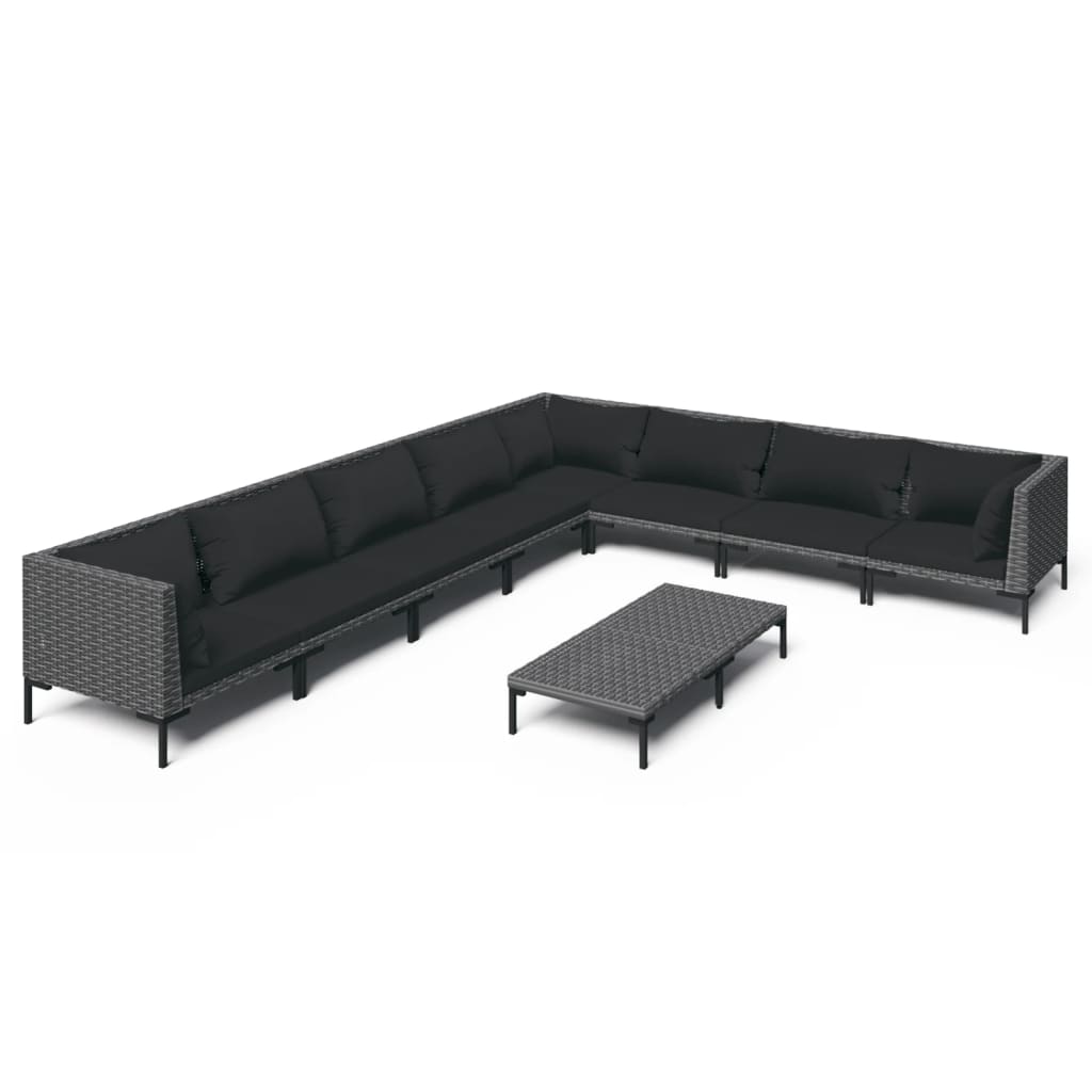 5-delige Loungeset met kussens poly rattan donkergrijs