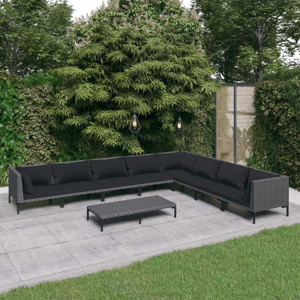 5-delige Loungeset met kussens poly rattan donkergrijs