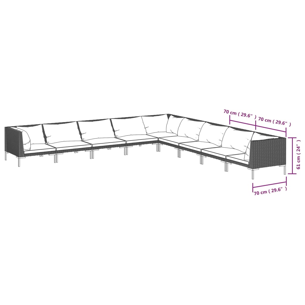 5-delige Loungeset met kussens poly rattan donkergrijs