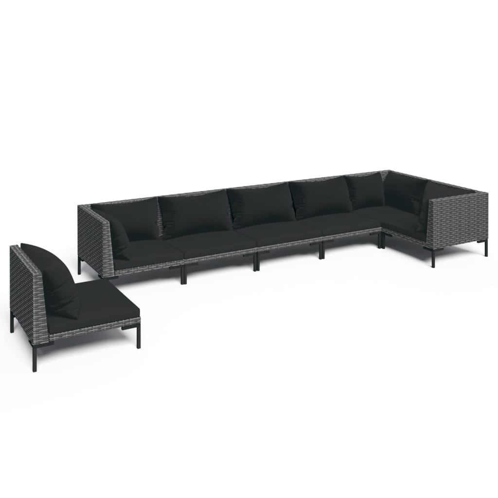 9-delige Loungeset met kussens poly rattan donkergrijs