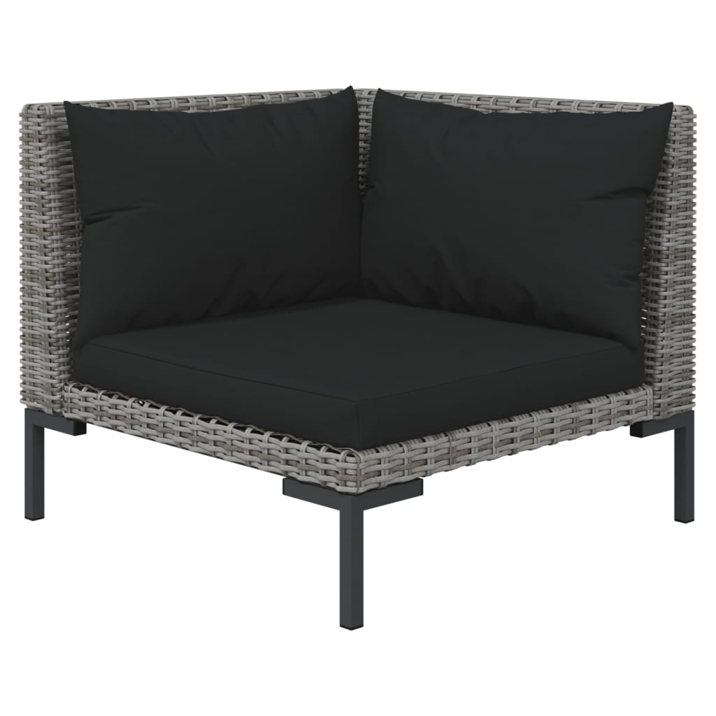 9-delige Loungeset met kussens poly rattan donkergrijs