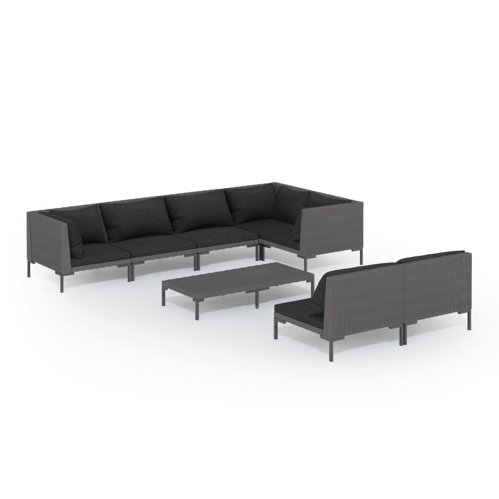 8-delige Loungeset met kussens poly rattan donkergrijs