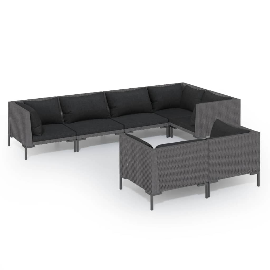 8-delige Loungeset met kussens poly rattan donkergrijs