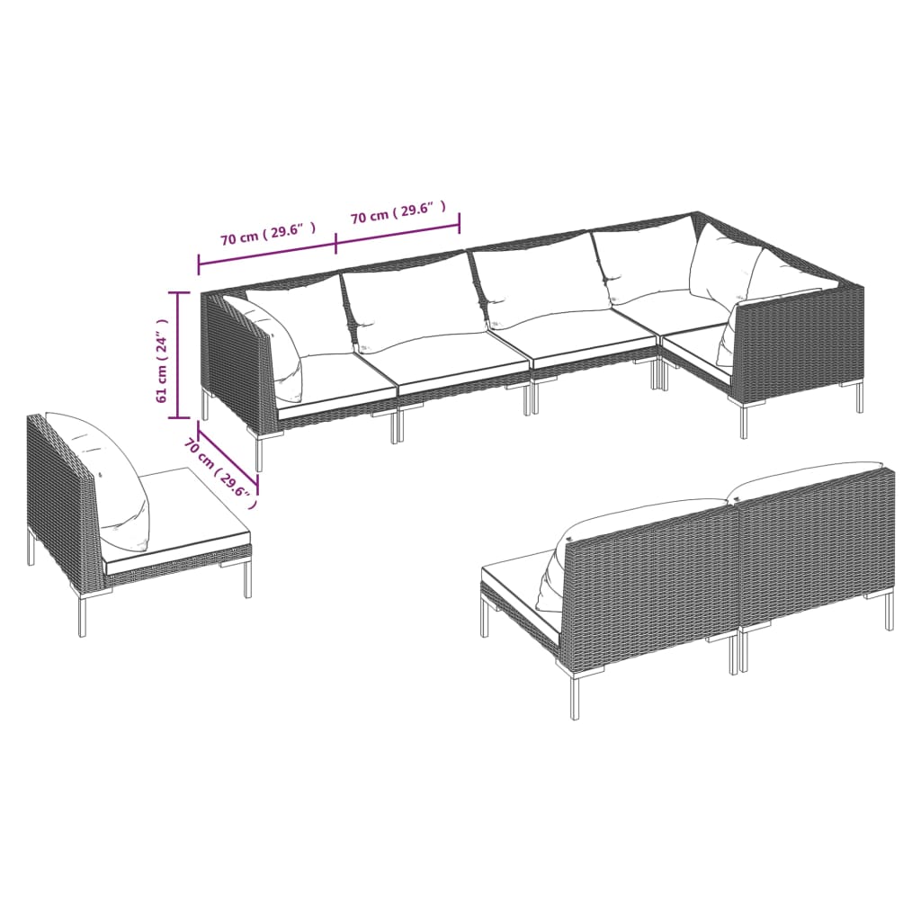 12-delige Loungeset met kussens poly rattan donkergrijs