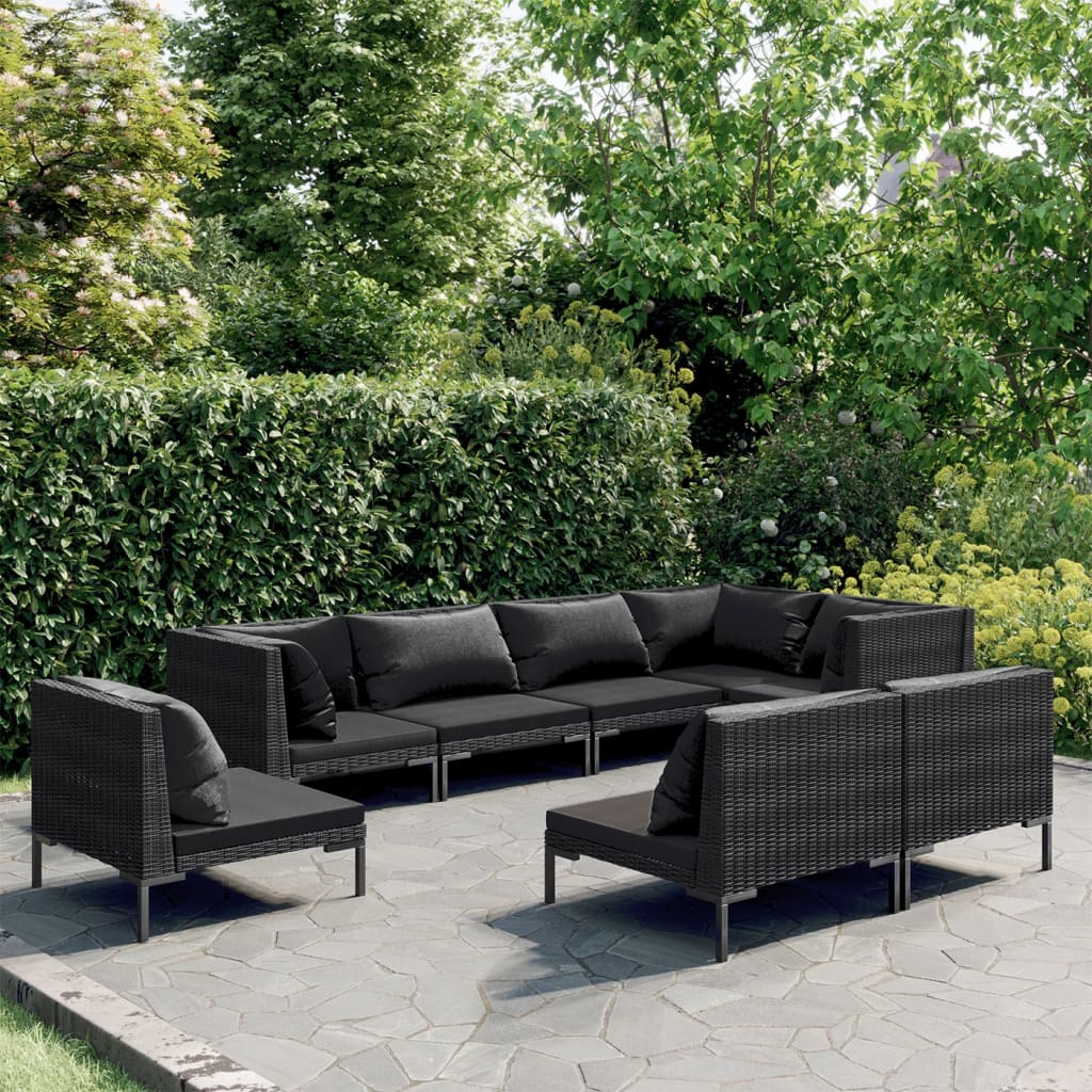 12-delige Loungeset met kussens poly rattan donkergrijs