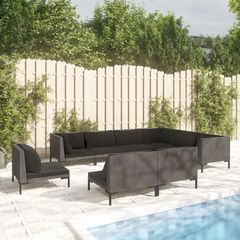 12-delige Loungeset met kussens poly rattan donkergrijs