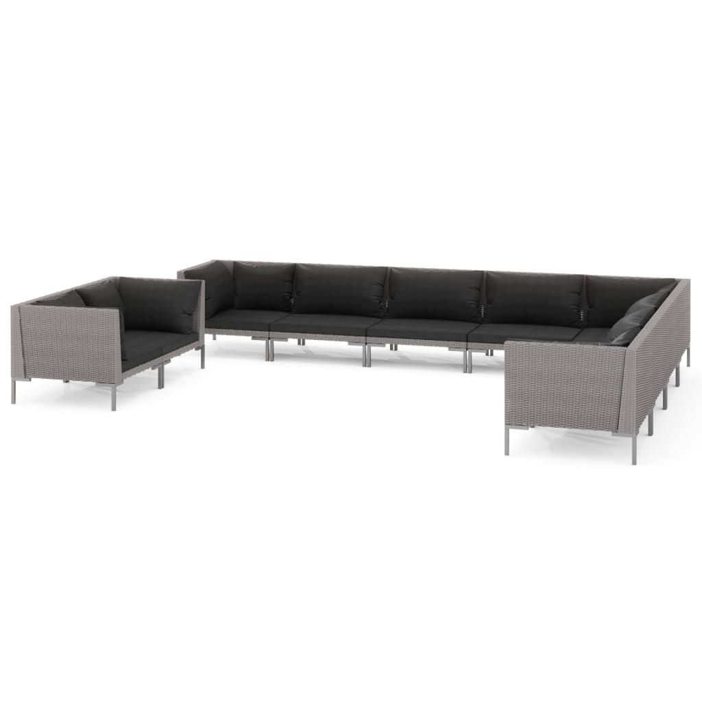 12-delige Loungeset met kussens poly rattan donkergrijs