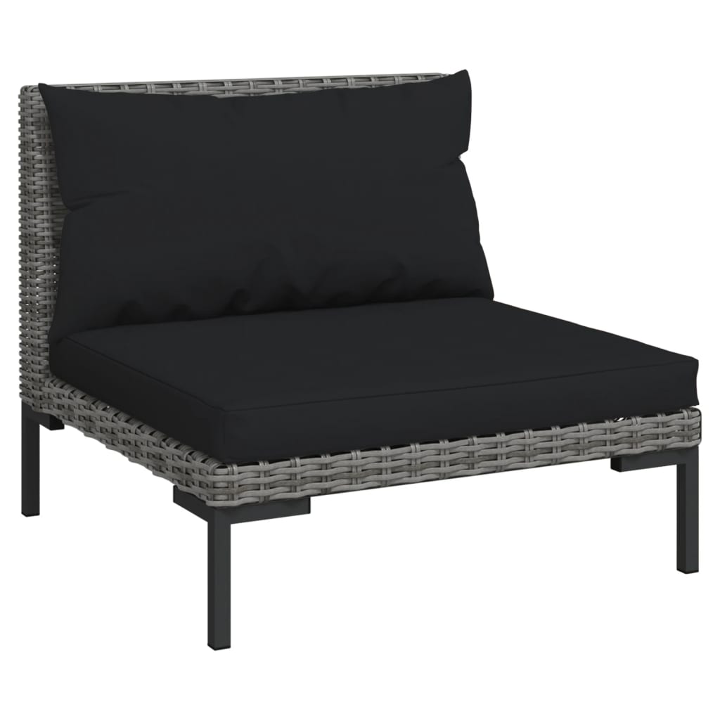 11-delige Loungeset met kussens poly rattan donkergrijs