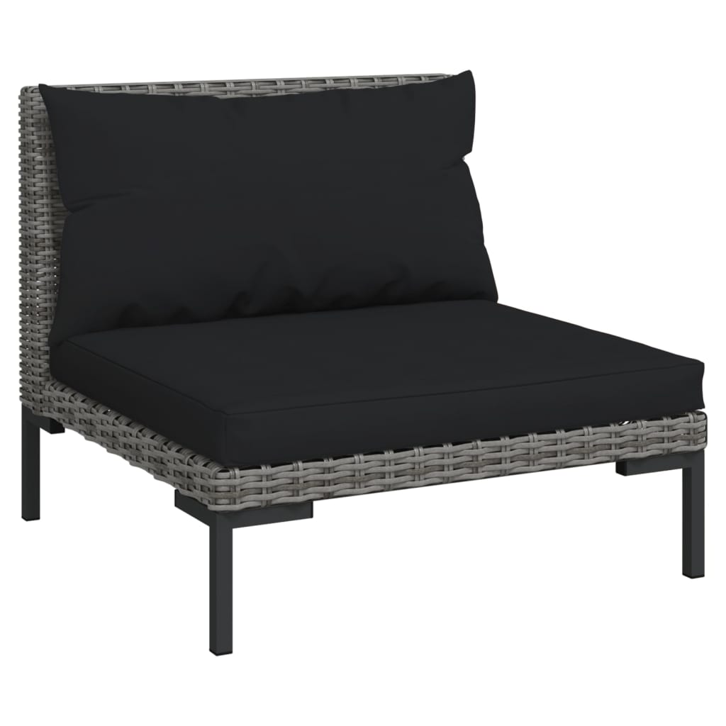 9-delige Loungeset met kussens poly rattan donkergrijs