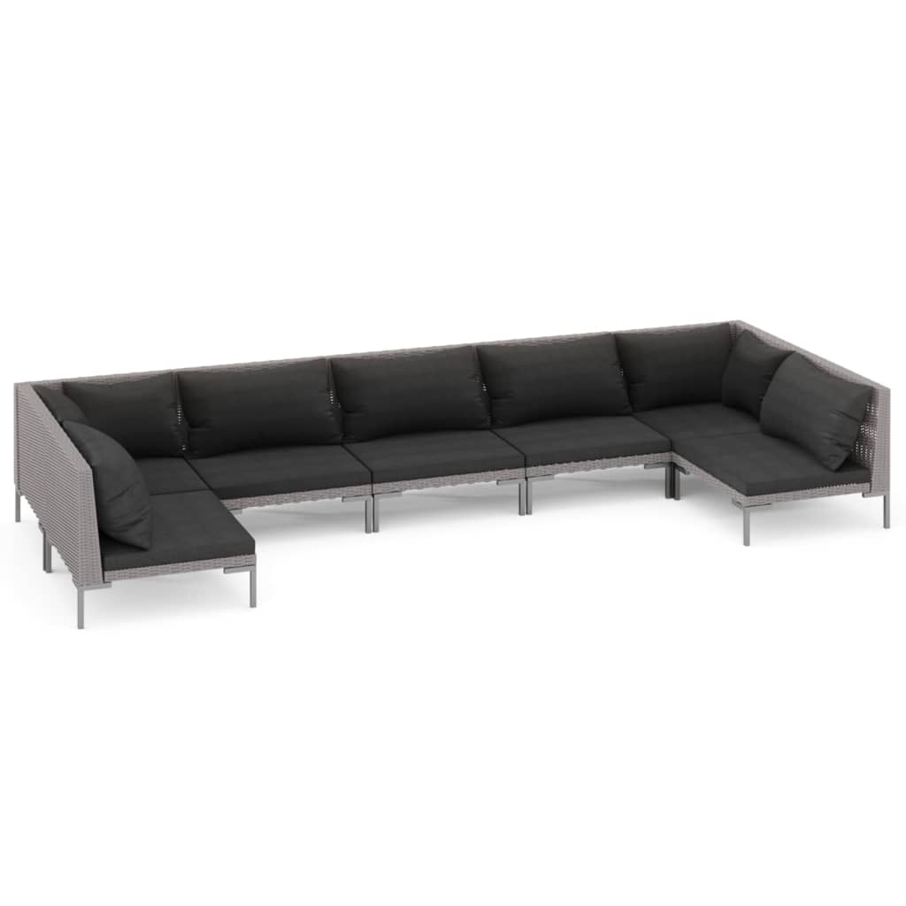 7-delige Loungeset met kussens poly rattan donkergrijs