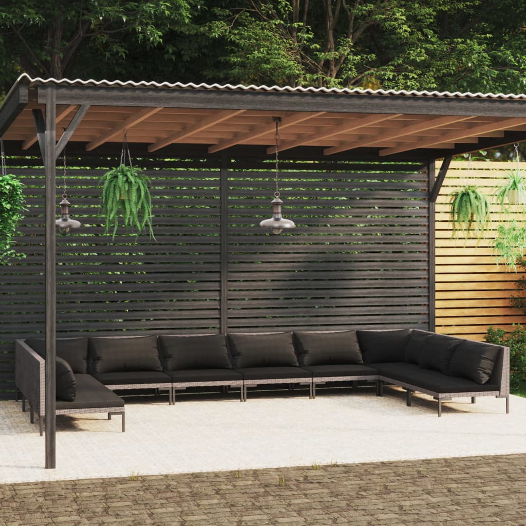 7-delige Loungeset met kussens poly rattan donkergrijs