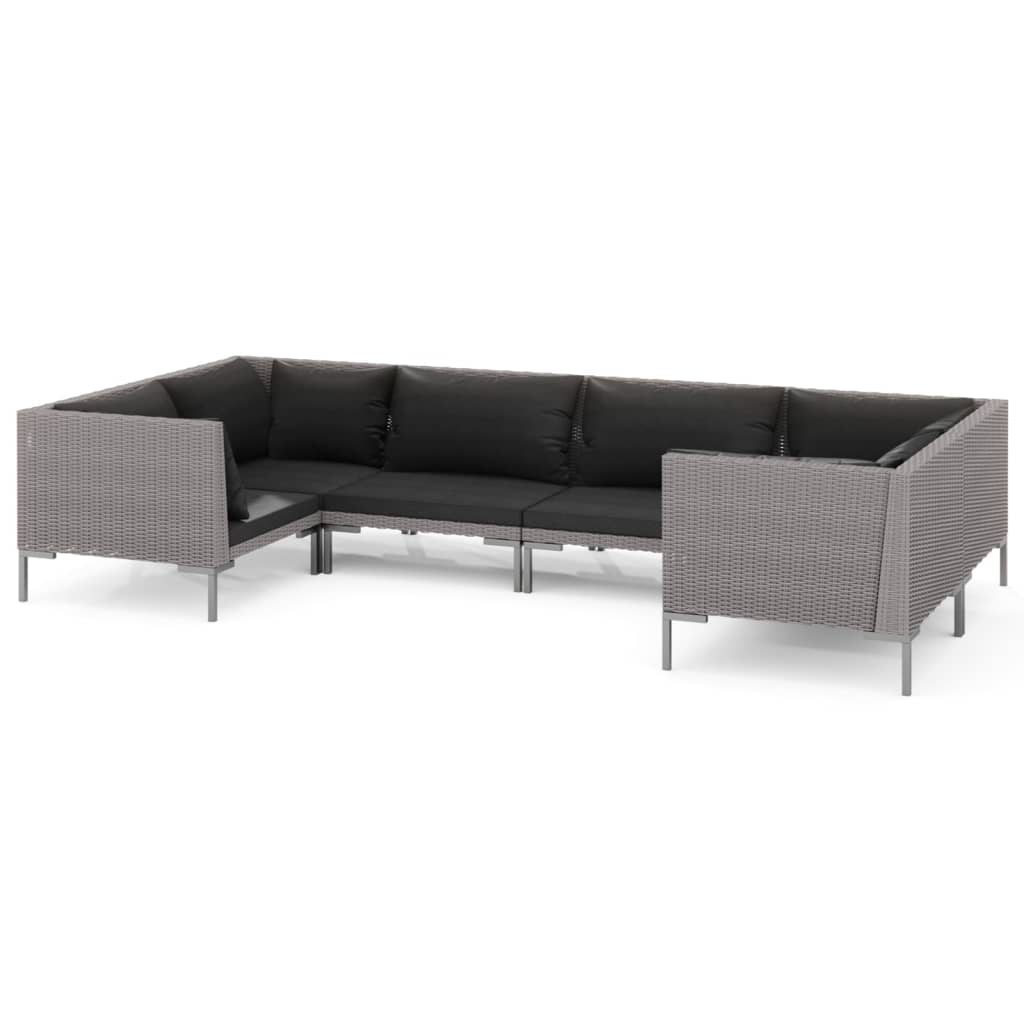 7-delige Loungeset met kussens poly rattan donkergrijs