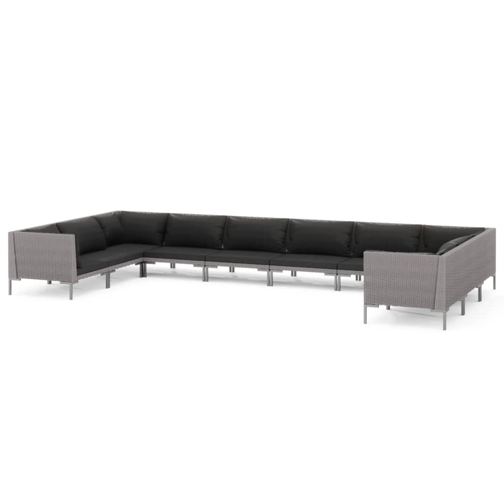 7-delige Loungeset met kussens poly rattan donkergrijs