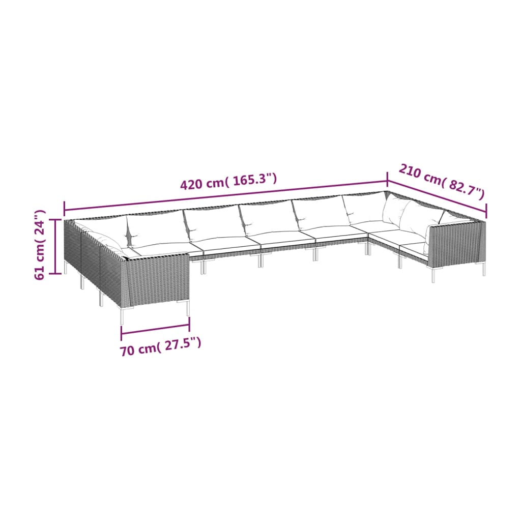 7-delige Loungeset met kussens poly rattan donkergrijs