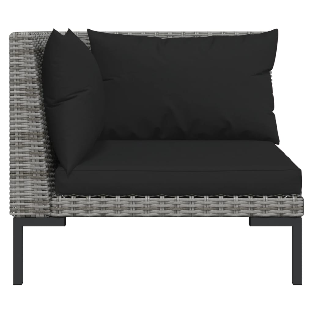 7-delige Loungeset met kussens poly rattan donkergrijs