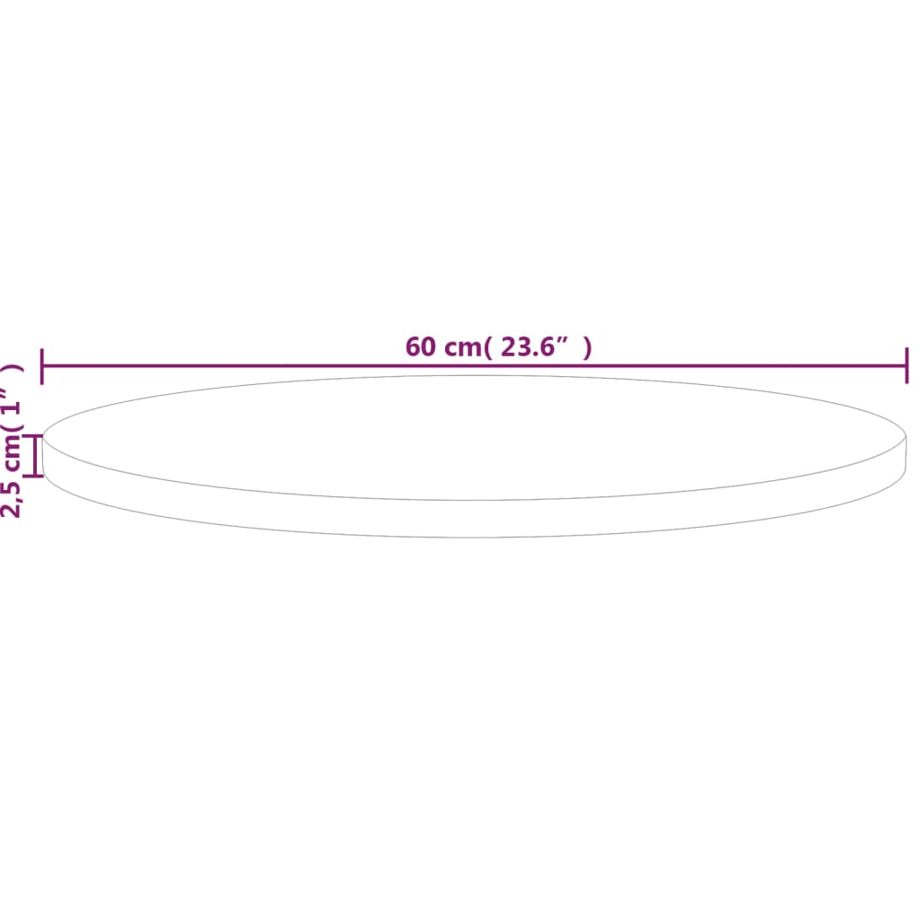 Tafelblad rond Ø60x2,5 cm onbehandeld massief eikenhout