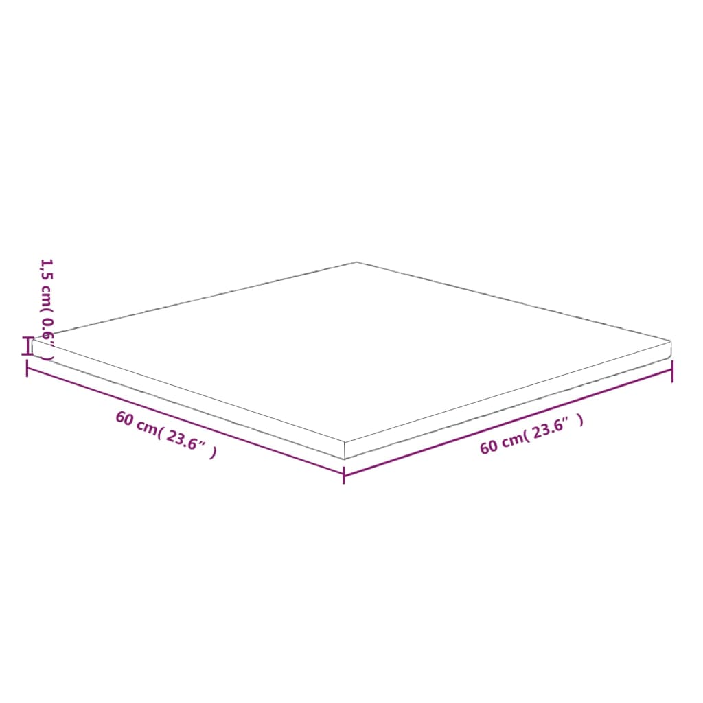 Tafelblad vierkant 60x60x1,5 cm onbehandeld massief eikenhout