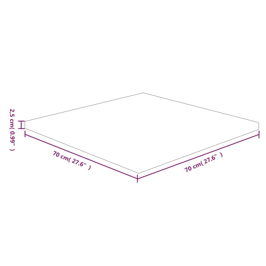 Tafelblad vierkant 40x40x2,5cm massief eiken