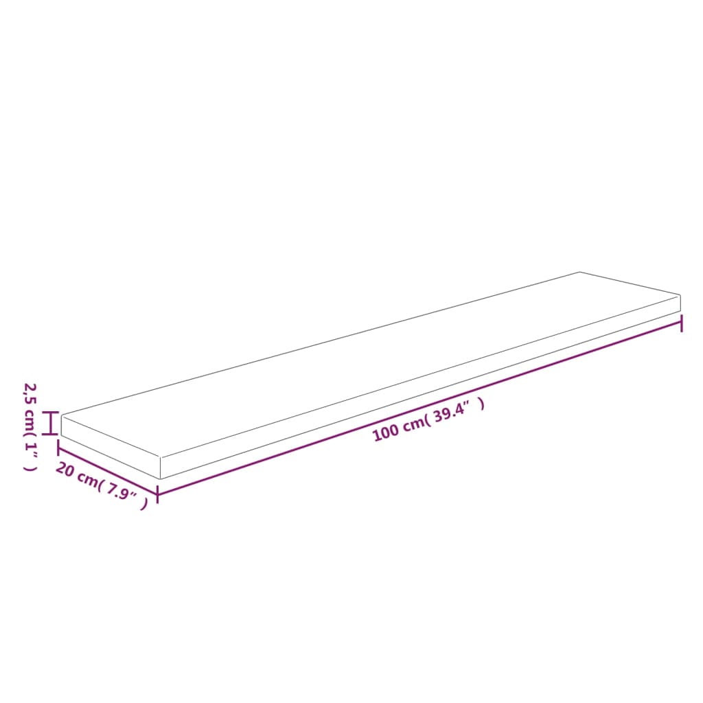 Plank 40x20x2,5 cm onbehandeld massief eikenhout