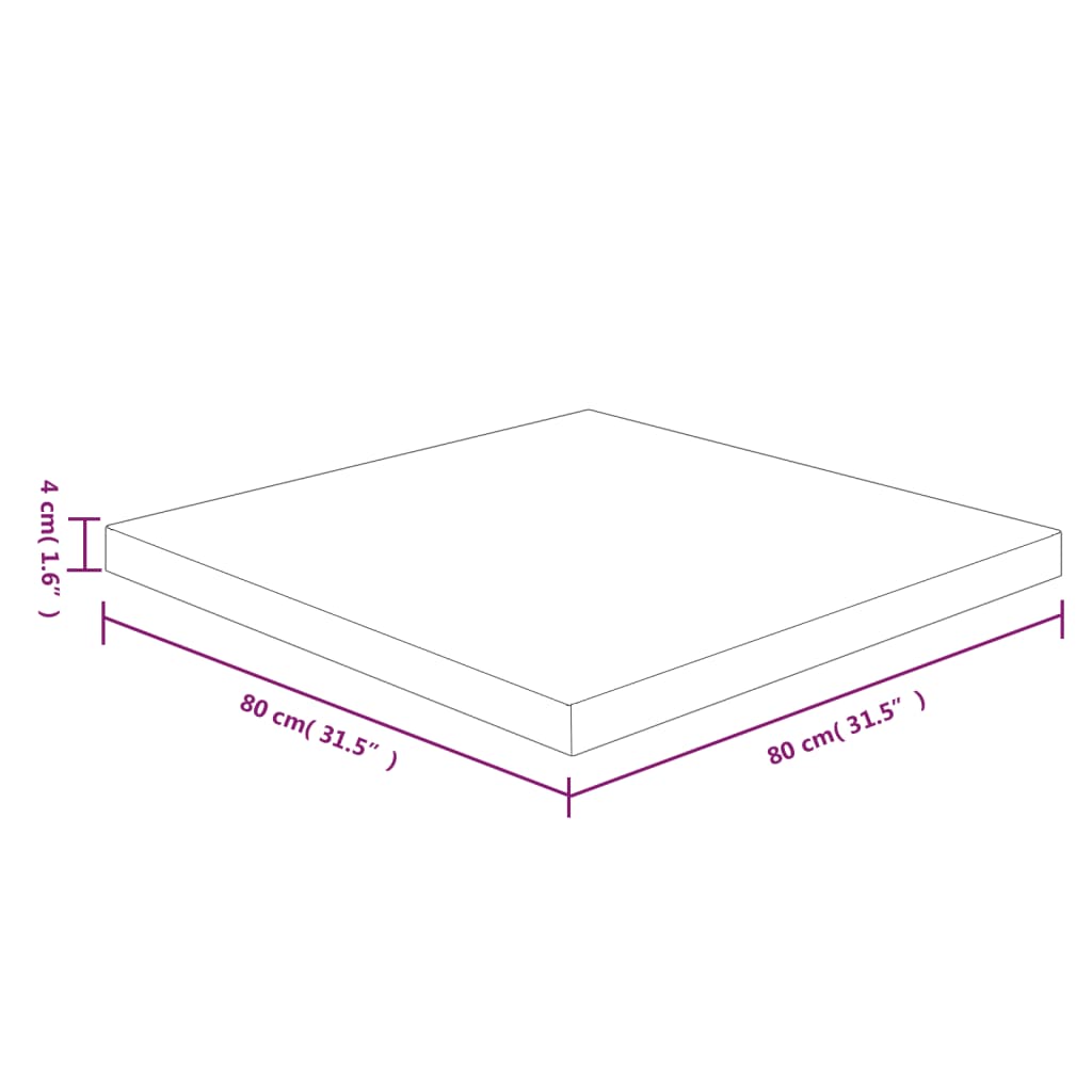 Tafelblad vierkant 70x70x2,5 cm onbehandeld massief eikenhout