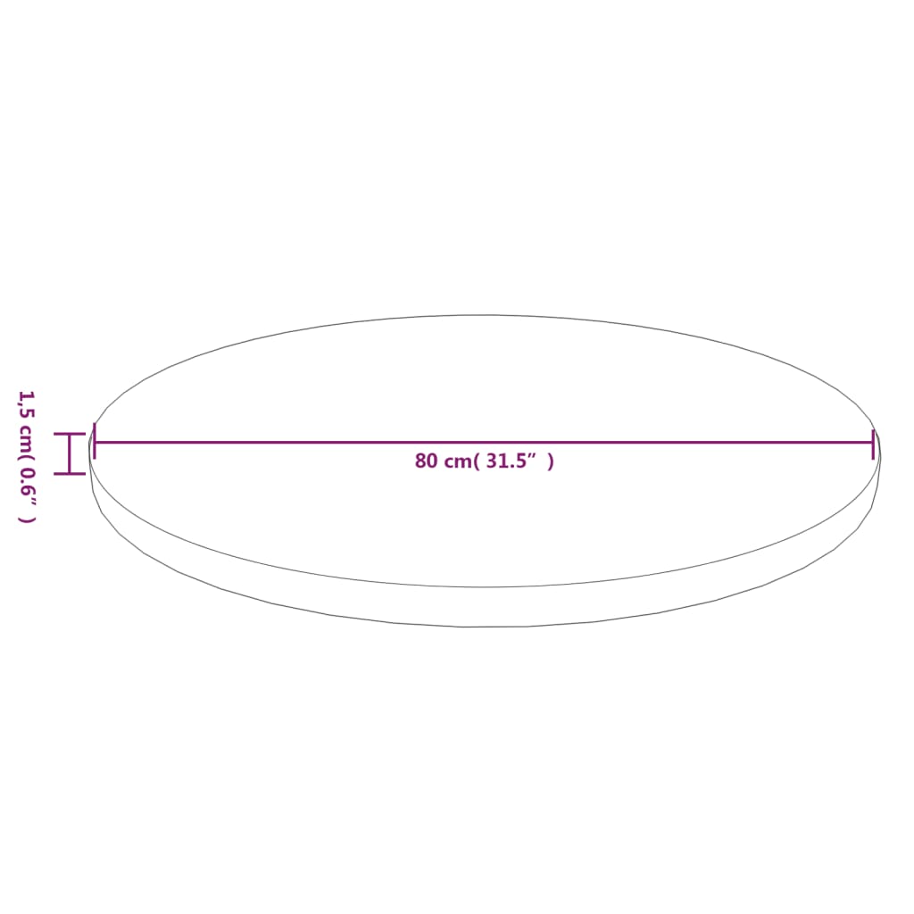 Tafelblad rond Ø60x2,5 cm onbehandeld massief eikenhout