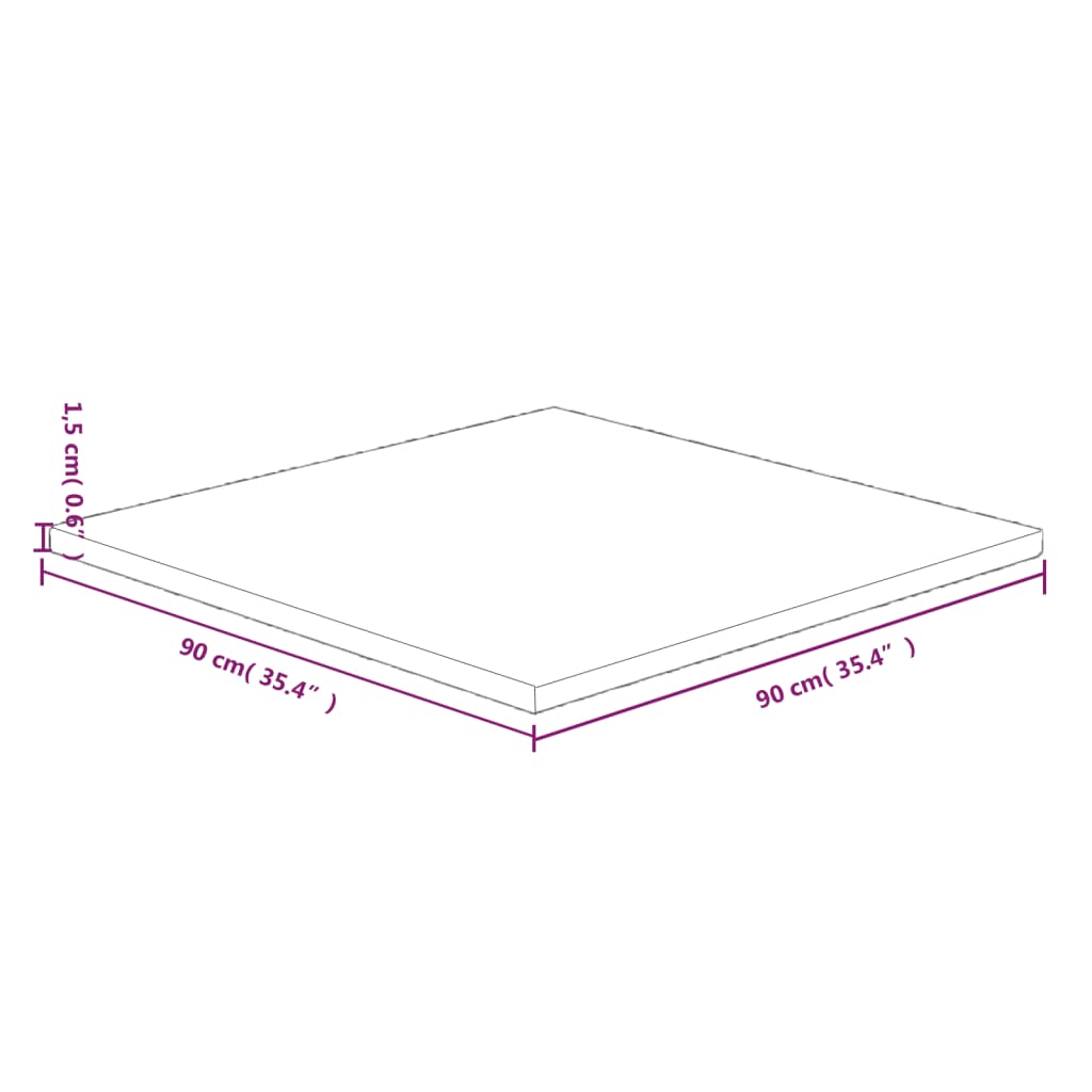 Tafelblad vierkant 70x70x2,5 cm onbehandeld massief eikenhout