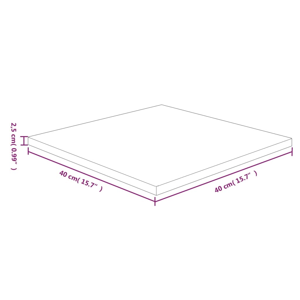 Tafelblad vierkant 40x40x2,5cm massief eiken