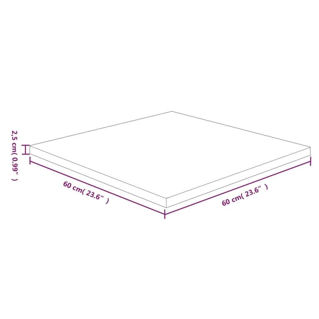 Tafelblad vierkant 40x40x2,5cm massief eiken