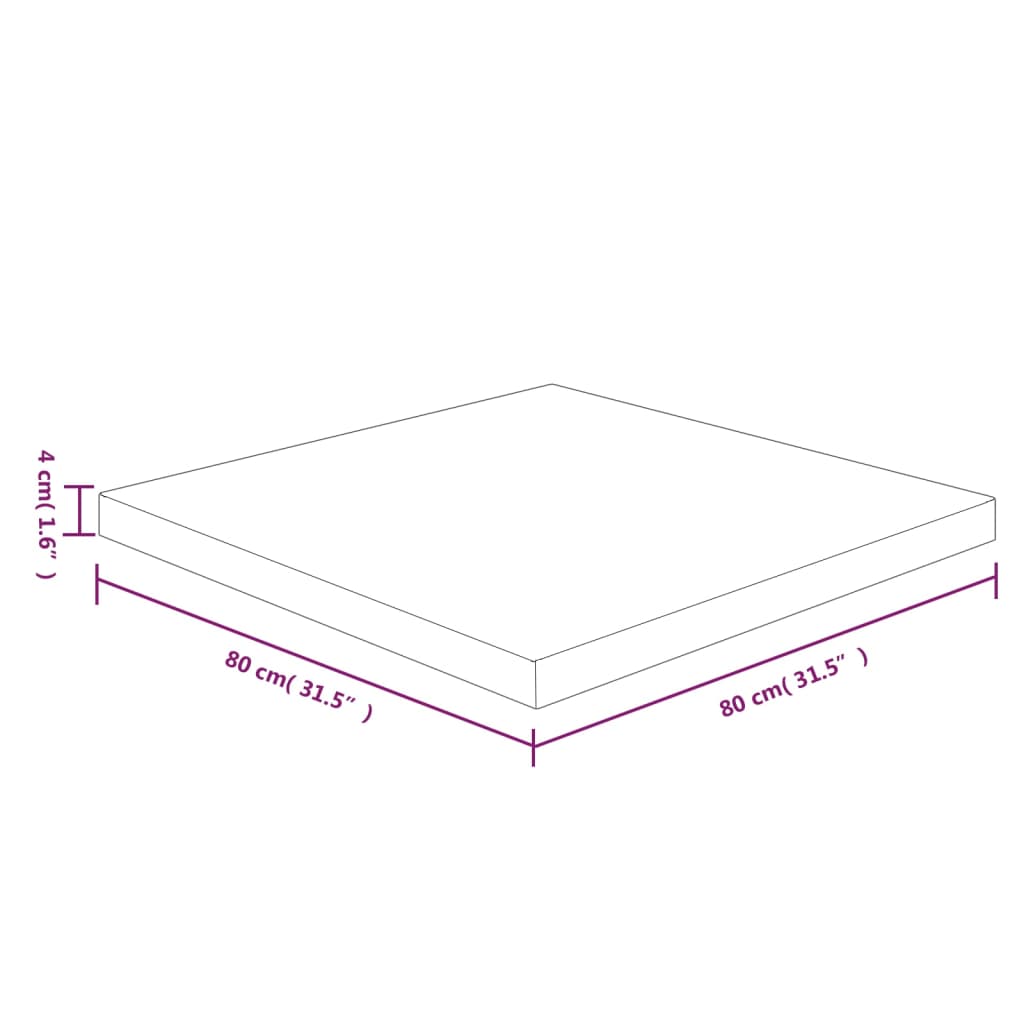 Tafelblad vierkant 70x70x2,5 cm onbehandeld massief eikenhout