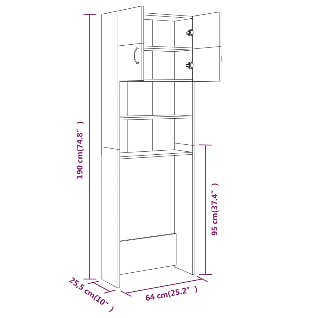 Wasmachinekast 64x25,5x190 cm eikenkleurig