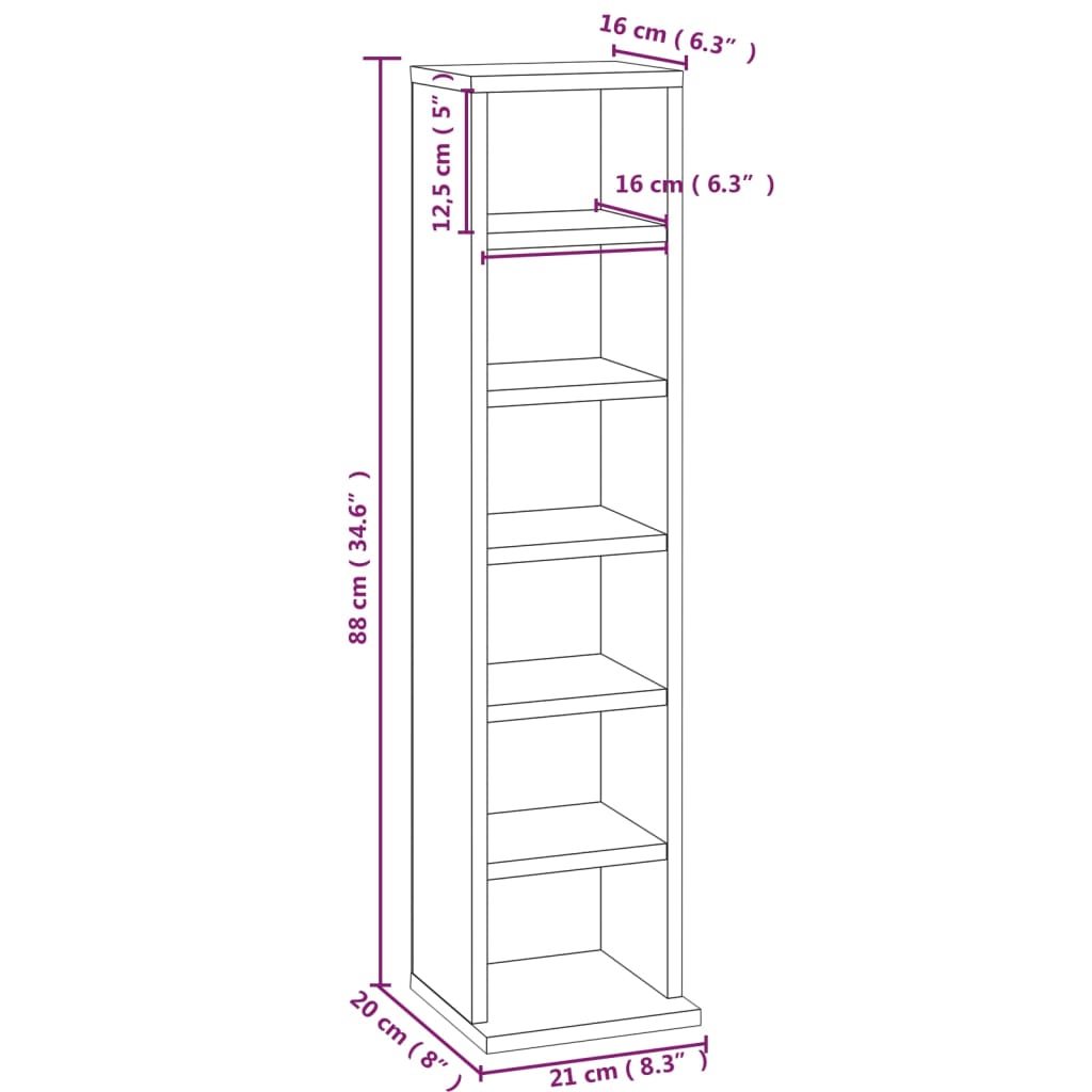 Cd-kast 21x20x88 cm bewerkt hout bruin eikenkleur