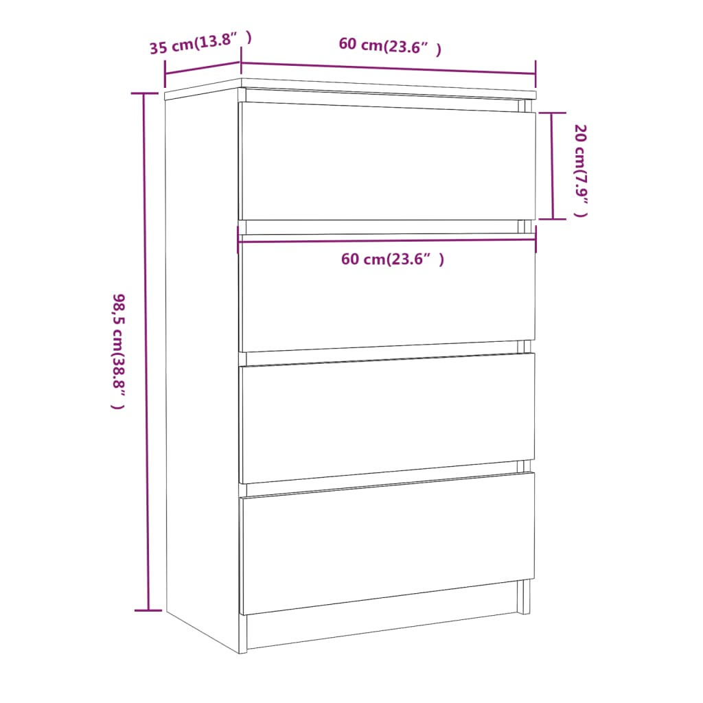 Dressoir 60x35x98,5 cm bewerkt hout eikenkleurig