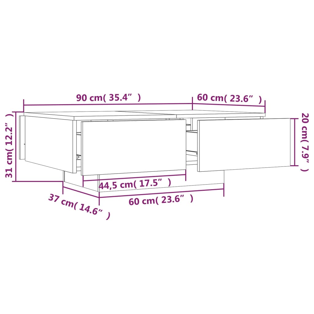 Salontafel 90x60x31 cm bewerkt hout