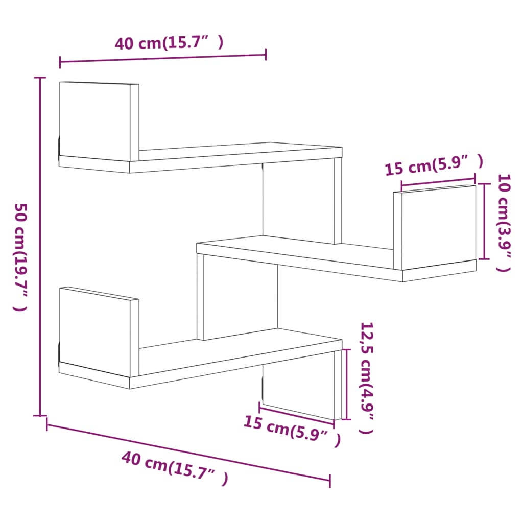 Hoekwandschappen 2 st 40x40x50 cm bewerkt hout