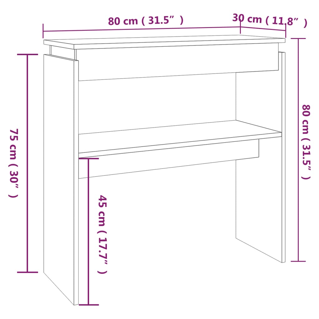 Wandtafel 80x30x80 cm bewerkt hout eikenkleurig