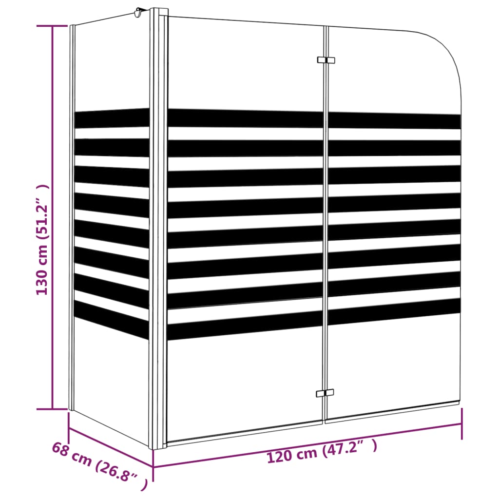 Badwand gestreept 120x68x130 cm gehard glas