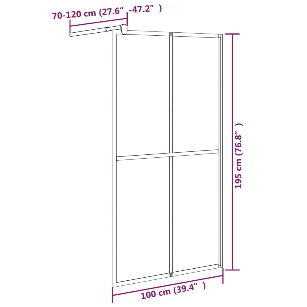 Inloopdouchewand 118x190 cm transparant gehard glas