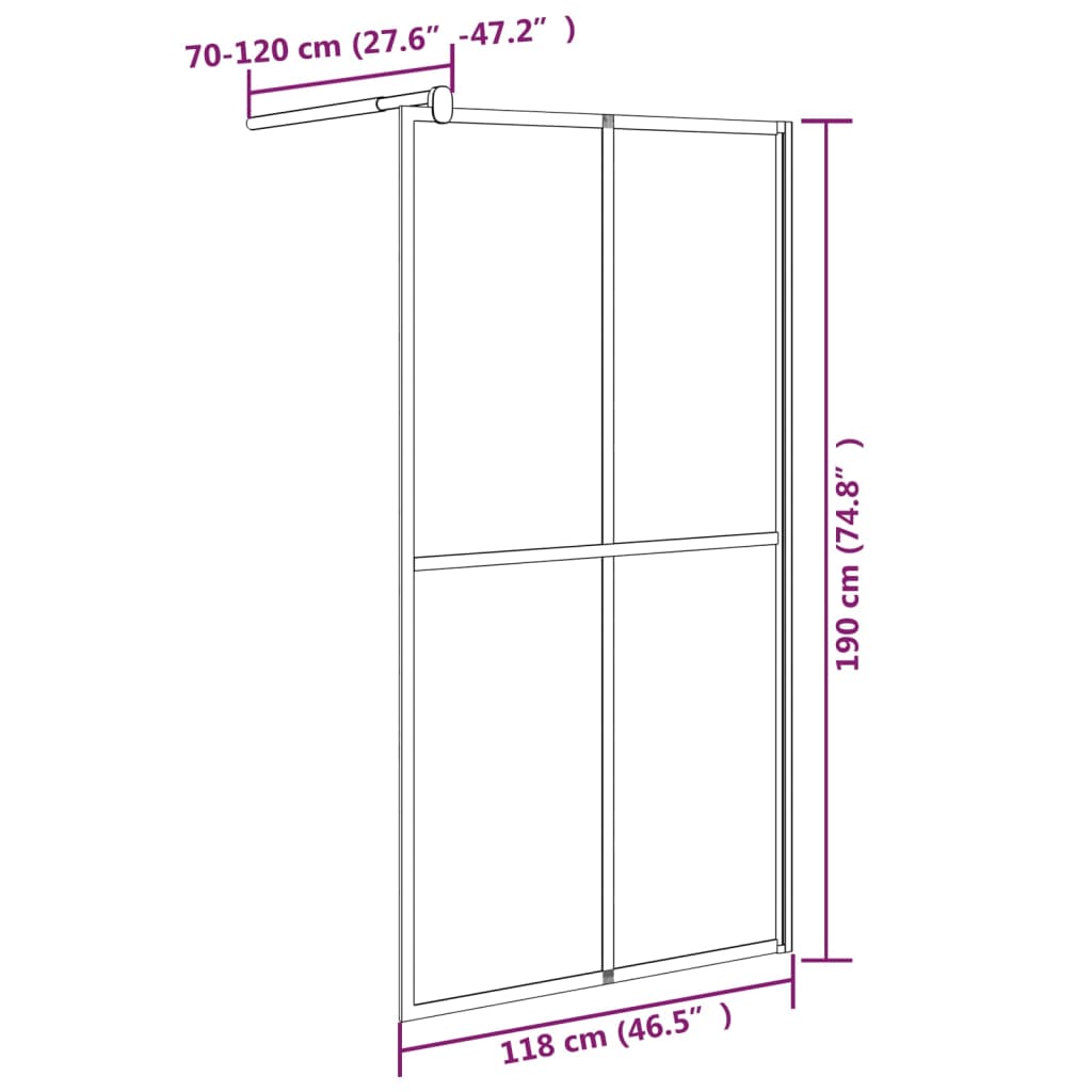 Inloopdouchewand 118x190 cm transparant gehard glas