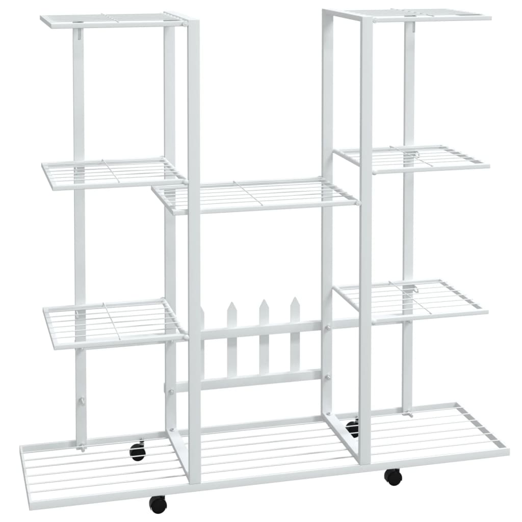 Bloemenstandaard met wielen 94,5x24,5x91,5 cm ijzer wit