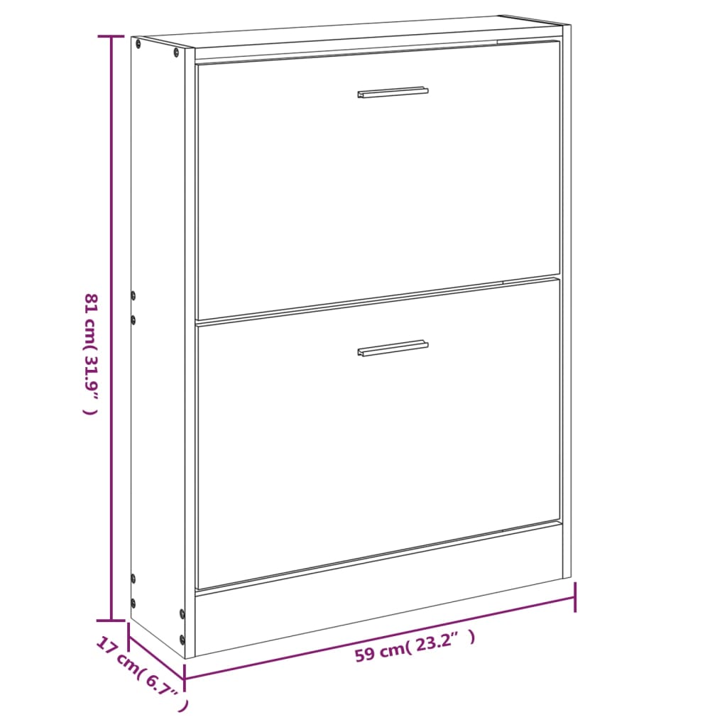 Schoenenkast 59x17x169 cm bewerkt hout